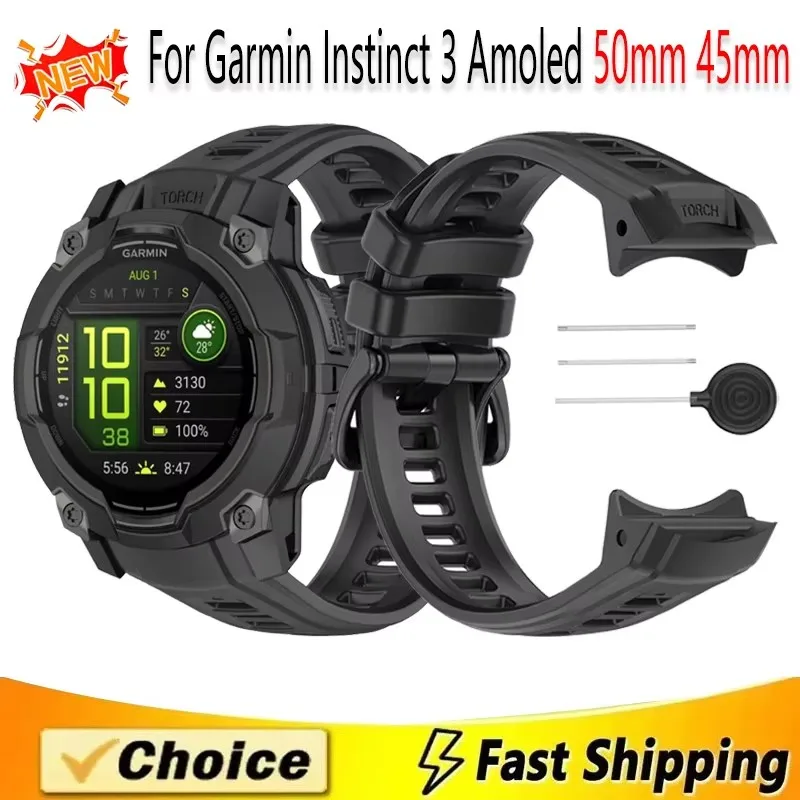 

Silicone Sports watch strap For Garmin Instinct 3 Amoled 50mm 45mm Official Replace Bracelet Garmin Instinct 3 Solar 45mm 50mm