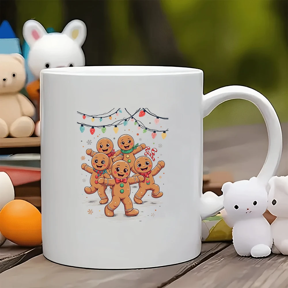 

11oz cartoon gingerbread man mug + Christmas-themed kids cup Family office creative coffee cup Essential Christmas gift