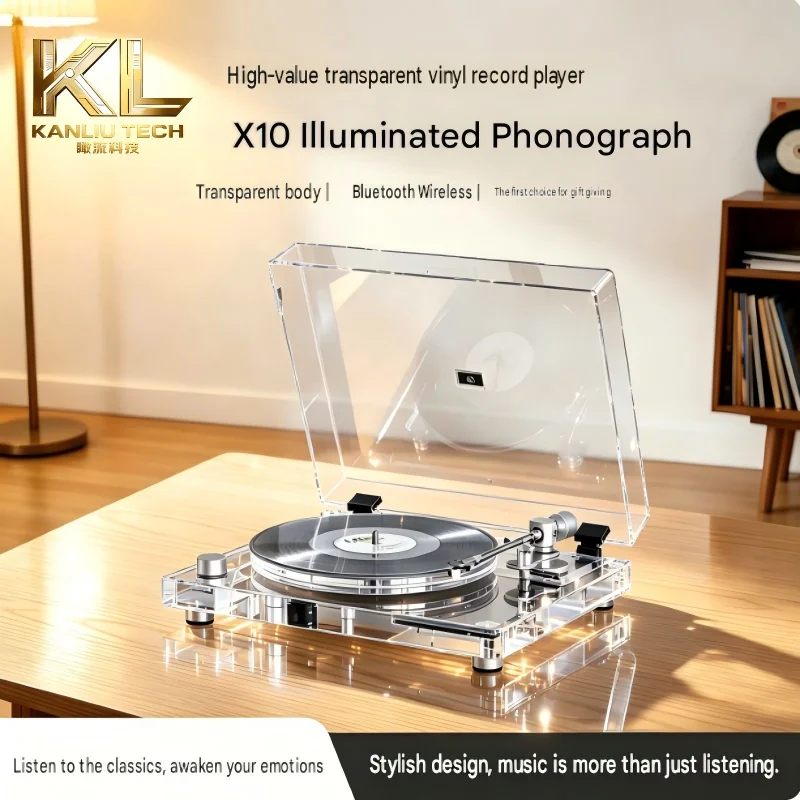 X10 Gen 2 Upgraded Vinyl Record Player – Transparent Acrylic with LED Lighting, Bluetooth, and Stylish Modern Design