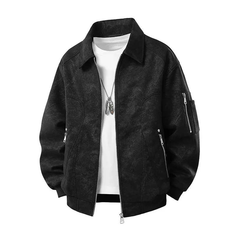 

Мужская повседневная куртка больших размеров с отложным воротником, из замши, свободного кроя, с длинными рукавами, на молнии, без капюшона
