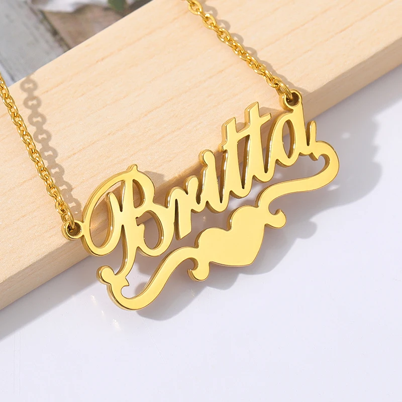 Collares con nombre de corazón personalizados para mujeres y hombres, Collar personalizado de acero inoxidable, colgante femenino, joyería