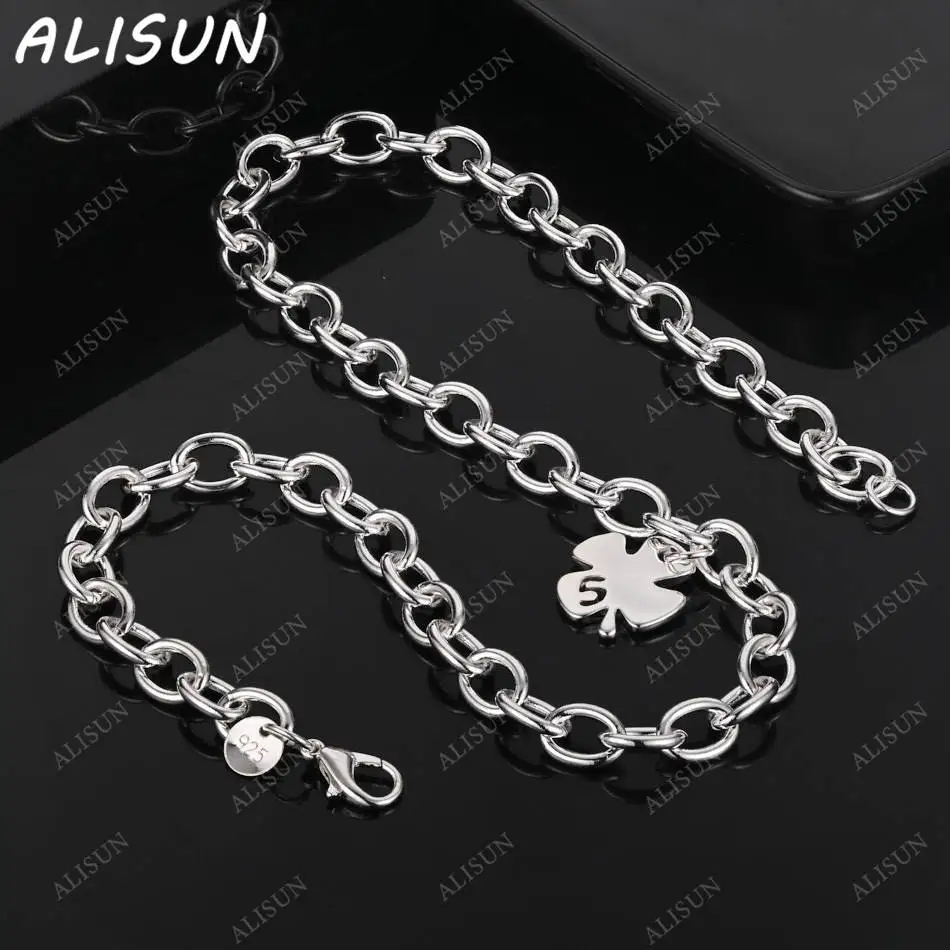

ALISUN 925 Sterling Silver 45cm Four Leaf Clover Necklace For Women Charm Trend Birthday Gifts Fashion Party