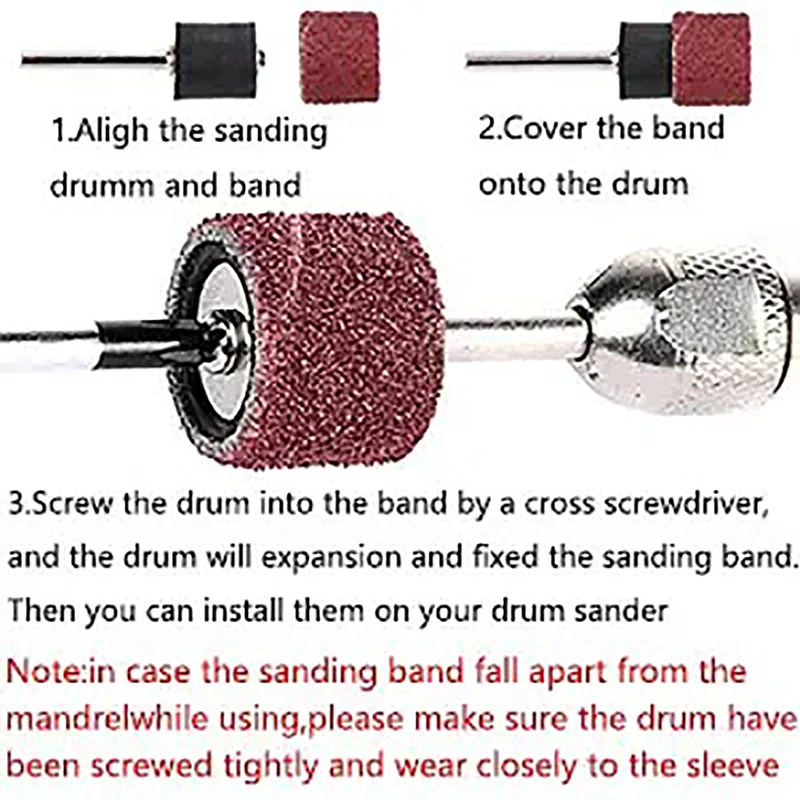 Sanding Drum Set #80-#600 Grit with 9.5mm 12.7mm Sanding Mandrel for Dremel Rotary Tools Abrasive Tools Sanding Bands