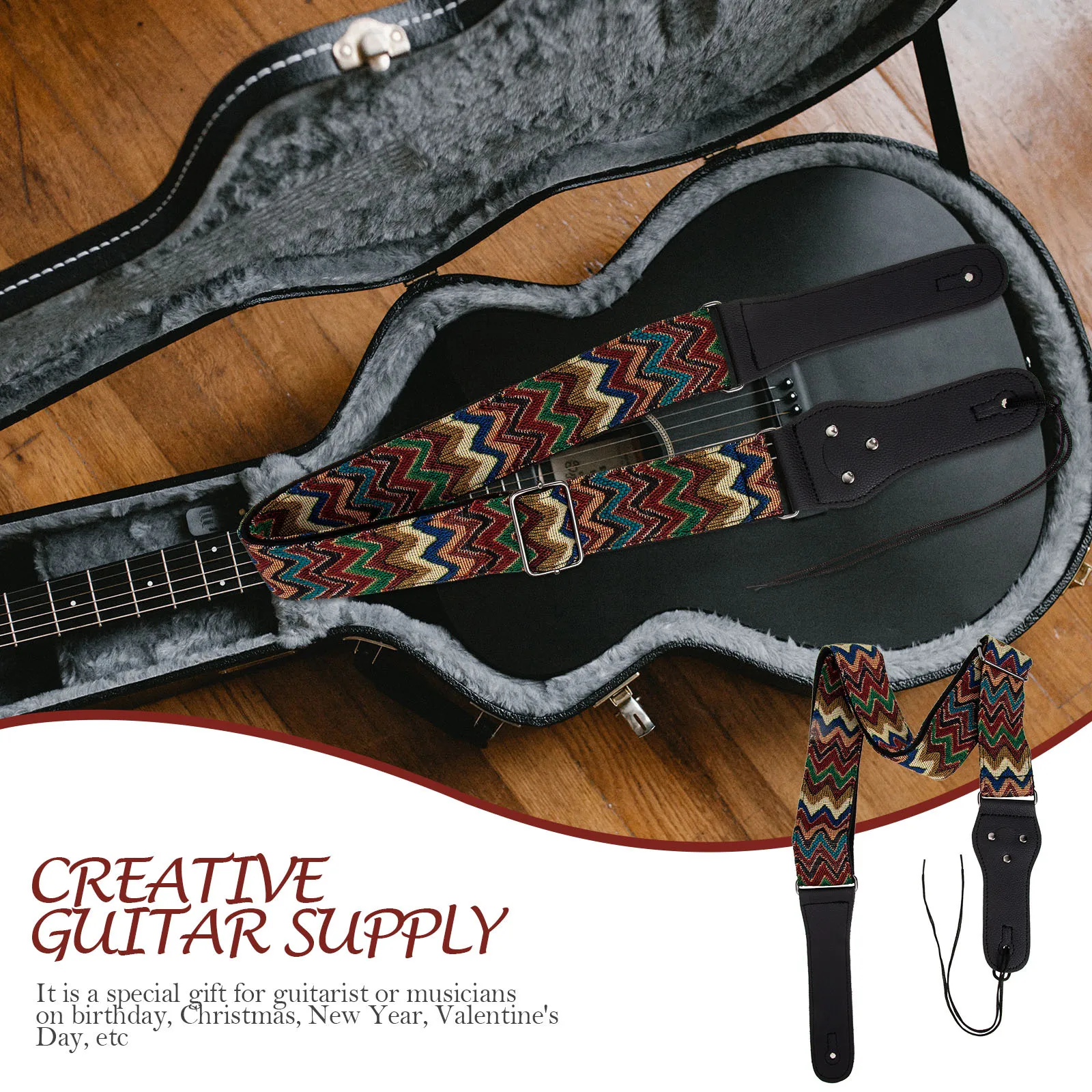 

Delicate Exquisite Guitar Shoulder Strap Adjustable Durable Knitting Pattern for Folk Electric Bass Ukulele Birthday Christmas