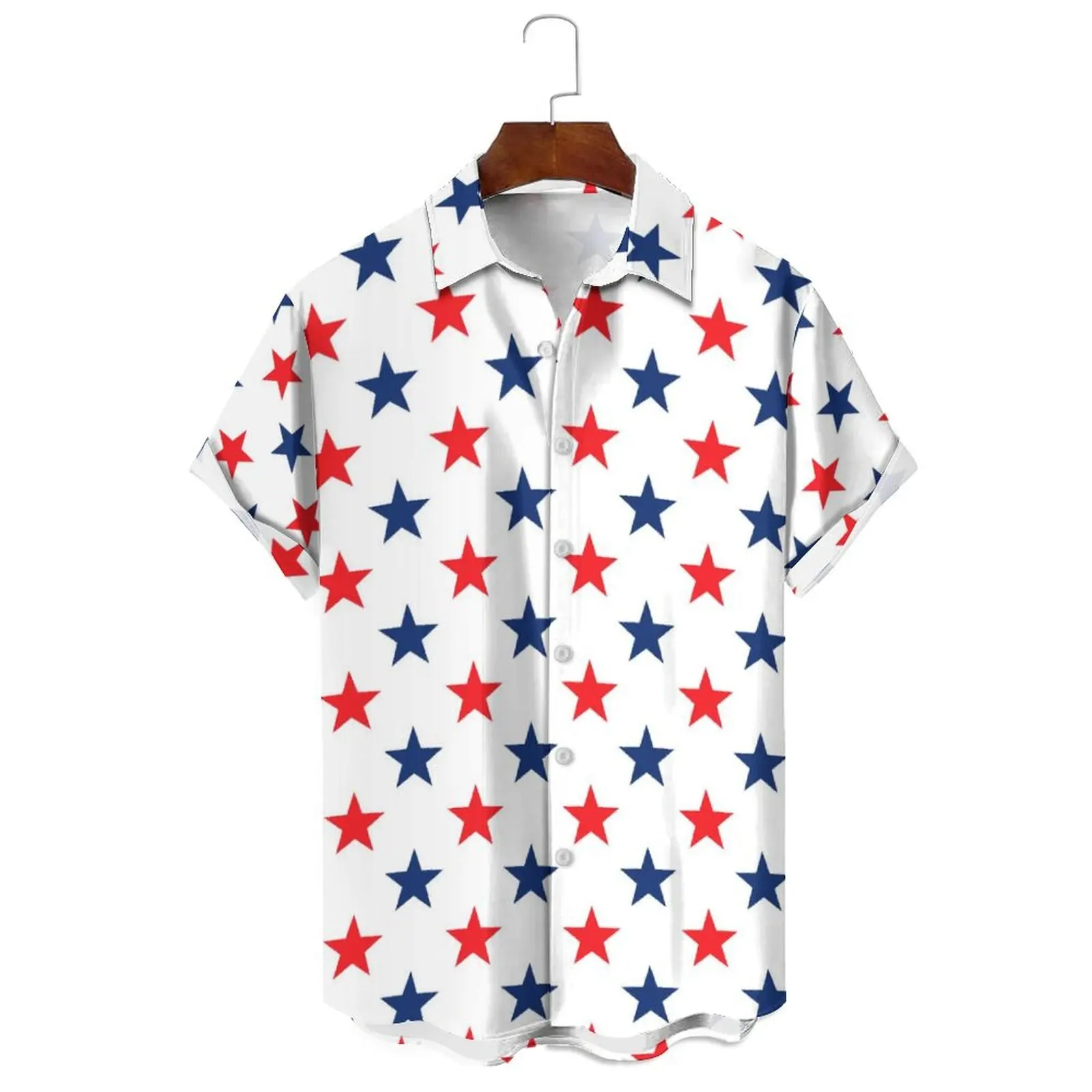 Men's/Women's Fashion Variety Summer Loose Casual Multi-Color Five-Pointed Star Simple Printed Lapel Short-Sleeved Shirt