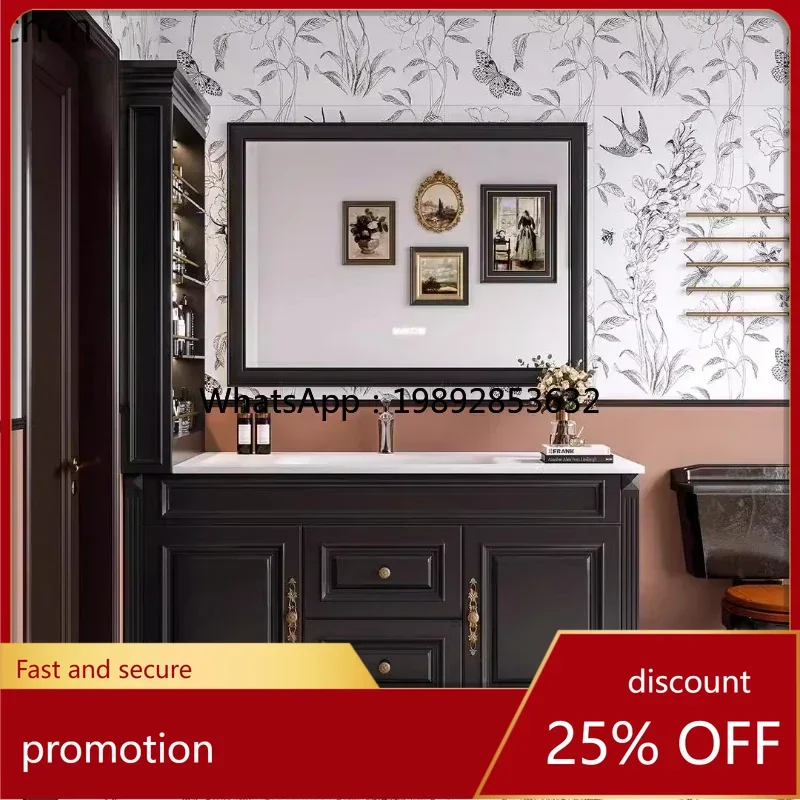 

YFY French retro style bathroom cabinet combination floor-to-ceiling side locker paint solid wood washbasin cabinet