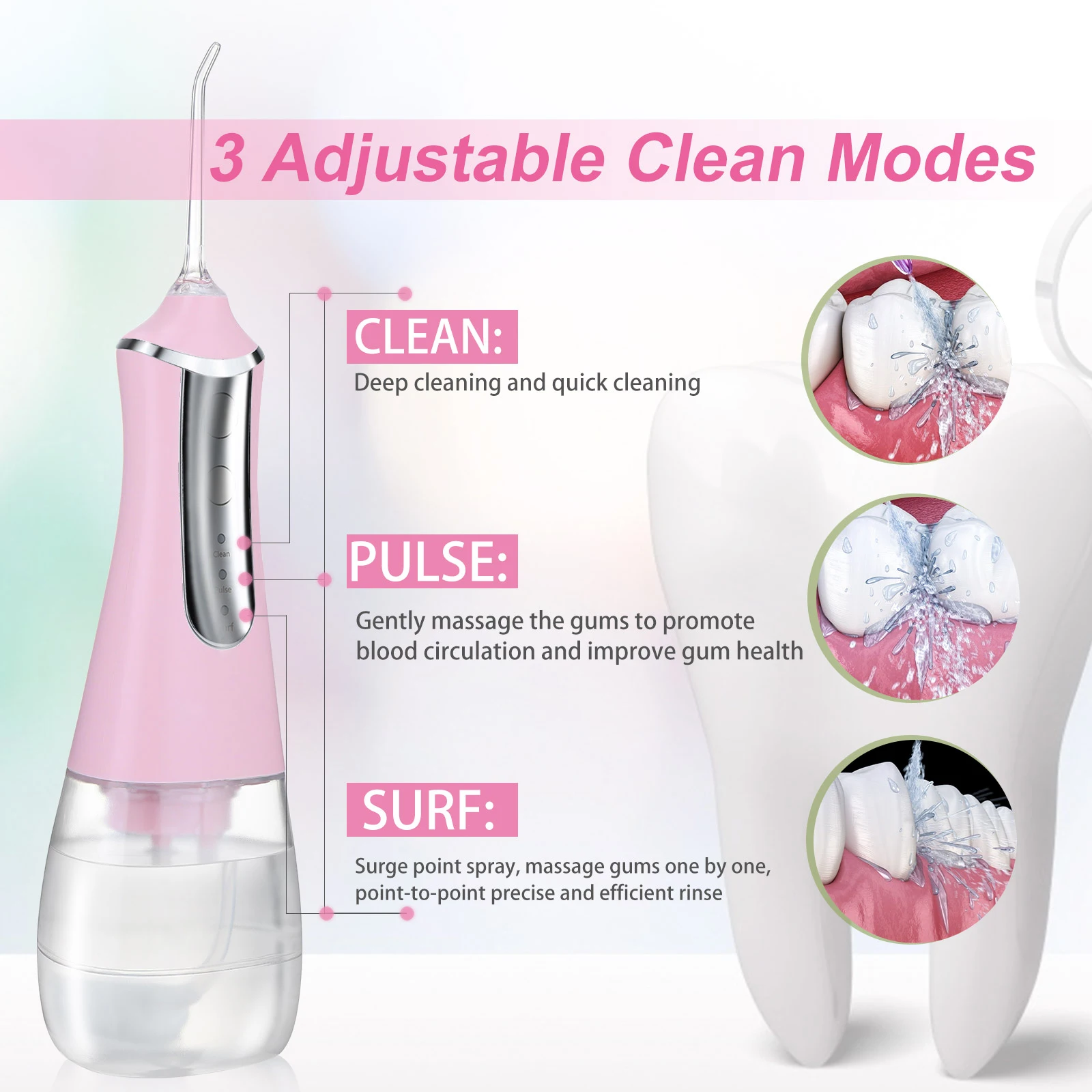 Portátil recarregável água Flosser, Irrigador Oral Sem Fio, 350ml