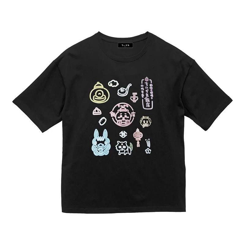 2026 Chiikawa Hotel Neon Art Summer Parent Child Pure Cotton T-shirt Comfortable, Breathable, High Quality Ins Y2k