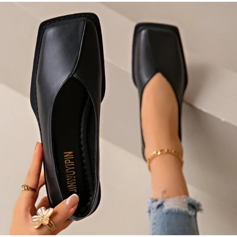 

Women Elegant Square Toe Flat Leather Shoes for Women Fashion Low Heels Oxford Shoes Brand Designer Women Party Single Shoes