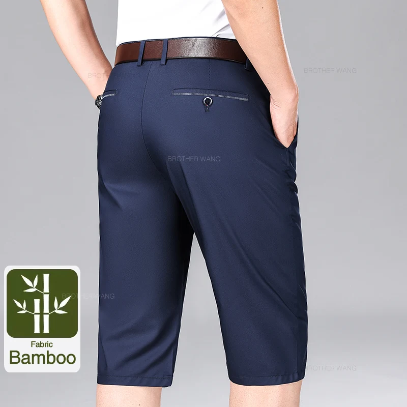 Bamboo Fiber Summer Casual Shorts Men's Ultra-thin Iron-free Anti-wrinkle Loose Business Straight Elastic Short Pants Brand