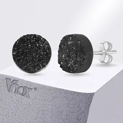 Vnox Goth Black Crystals Stud Earrings for Men Women, Anti Allergy Pin Piercing Ear Jewelry, Punk Rock Jewelry