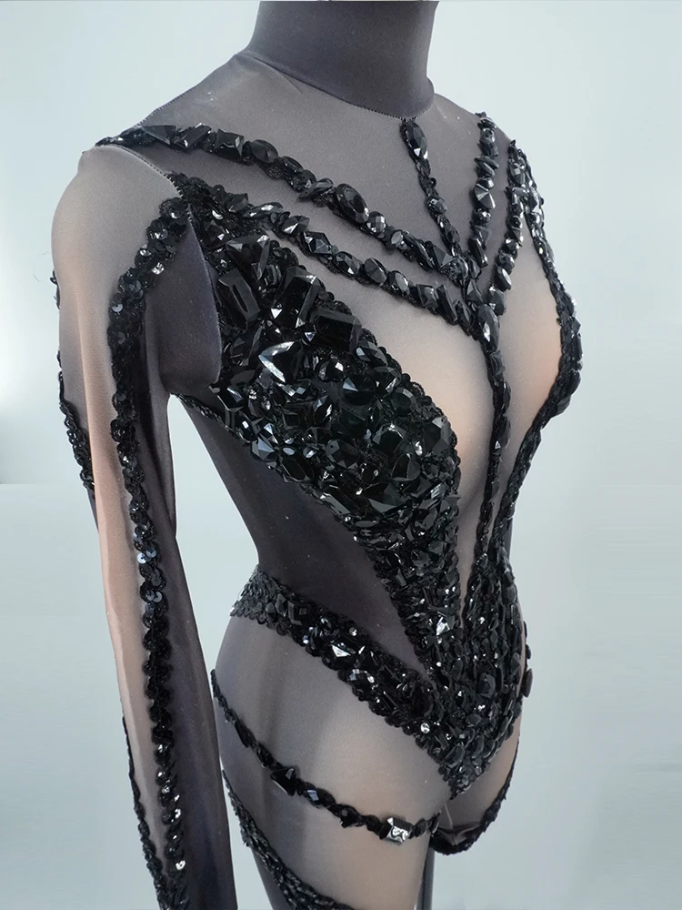 Shiny Black Jumpsuits Fashionable Rhinestones And Sexy Tights Are Perfect For Birthday Parties Bars And Pole Dancing Festivals