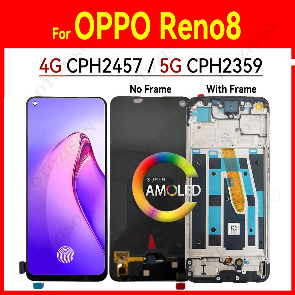 Écran LCD avec châssis pour OPPO Reno8 4G (CPH2457) et écran tactile numériseur pour OPPO Reno 8 5G (CPH2359)