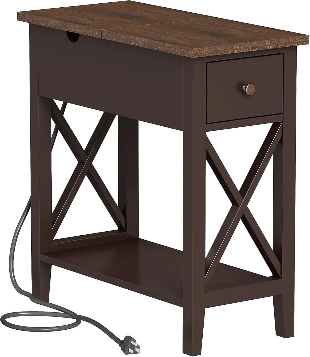 

End Table with Charging Station, Accent Small Side Table Nightstand for Living Room, Bedroom, and Small Spaces, Rustic Espresso