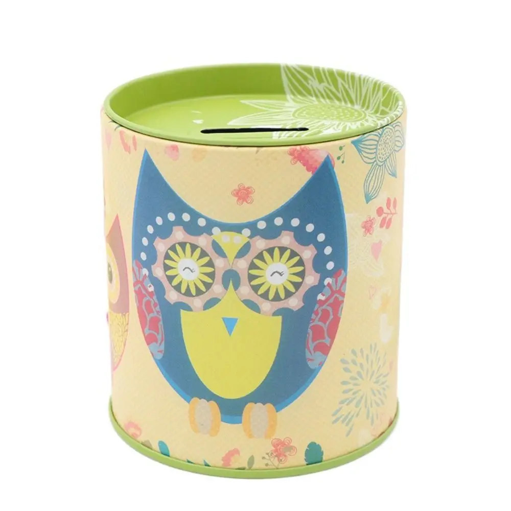 Easy Use Mini Owl Piggy Bank Iron Cute Round Saving Banks Cartoon Anti-fall Metal Storage Box Children's