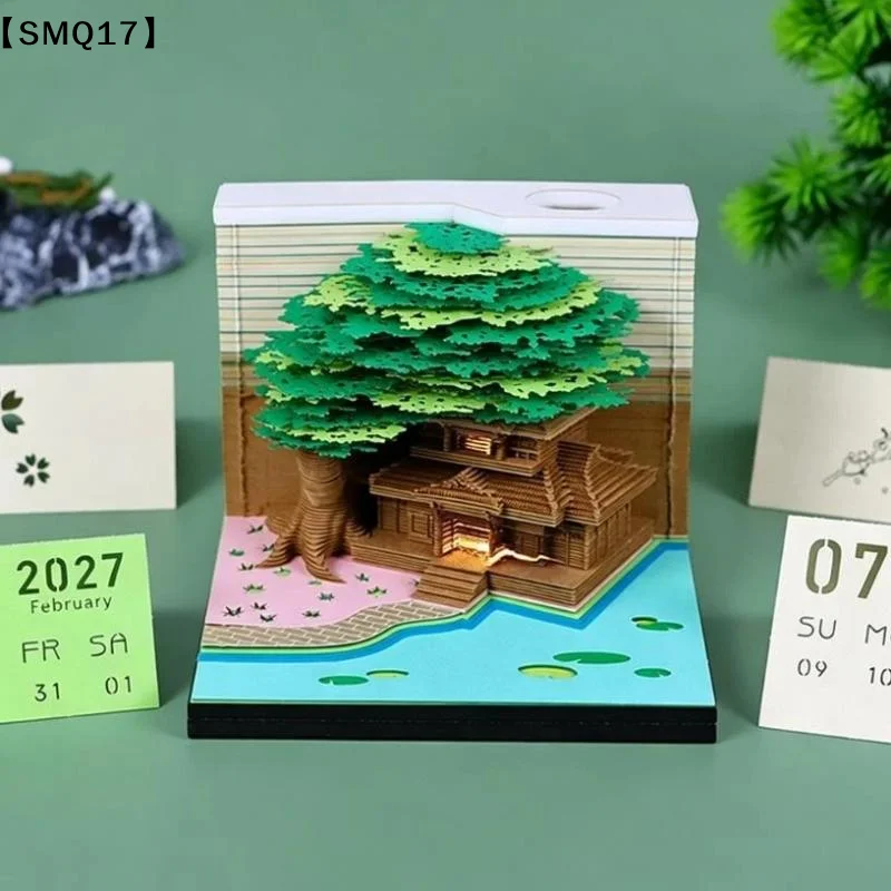 Time Piece Calendar 2027 Desk Calendar With LED Light 3D Tear-away Calendar Paper Carving Art Pad Notepad Desktop Decor【SMQ】