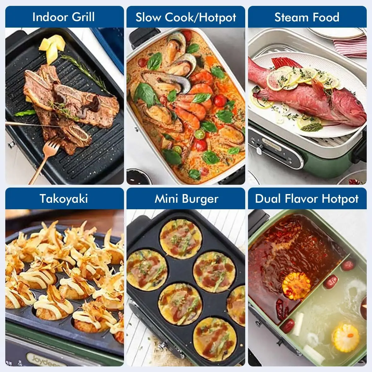 3-in-1 Electric Hot Pot, Multi-use Shabu Shabu Pot with Grill Pan & Steamer, Non-stick Ceramic Oil Coating, UL Listed