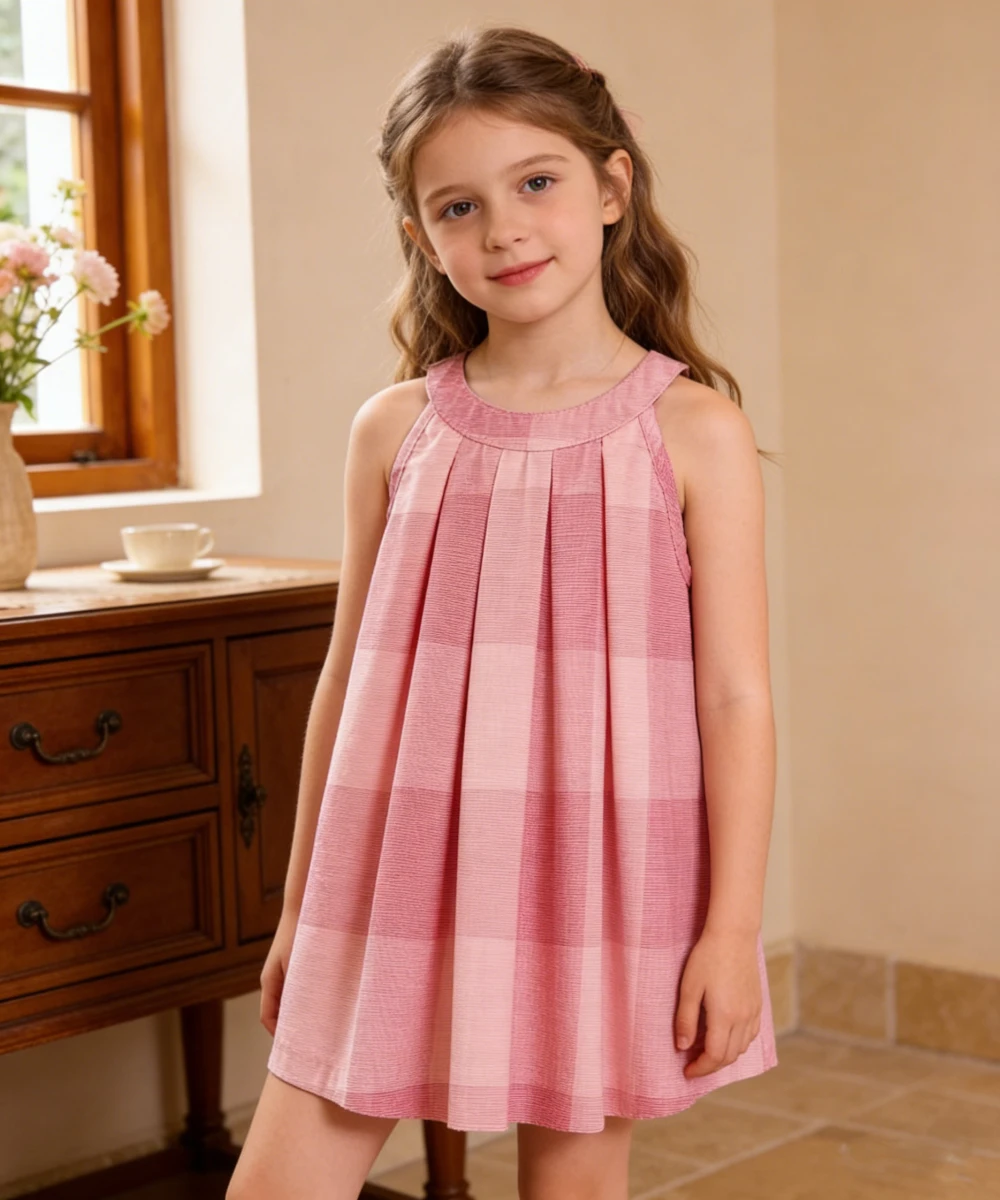 Summer Sleeveless Princess Dress Striped  Pattern Pink Sequin Dress Simple Raglan Dress for 1-7 Years Baby Girls Beach Clothes