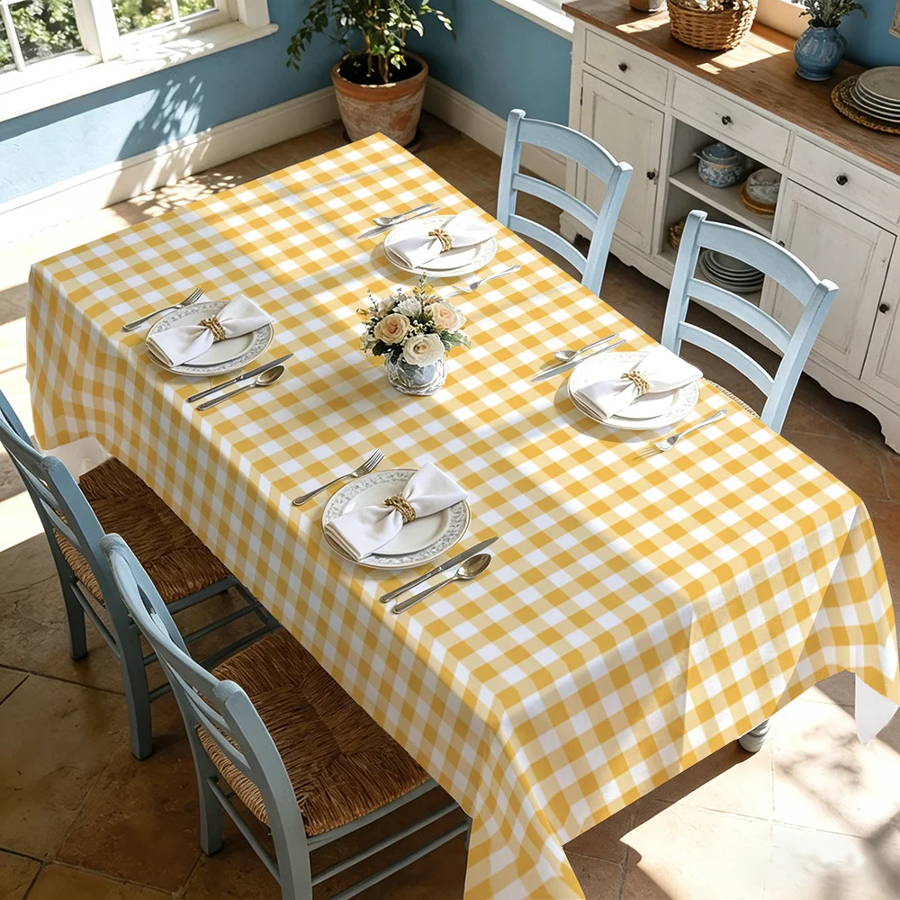 Yellow-White Checkered Rectangle Tablecloth for Table Decor French Country Style Plaid Table Cloth Kitchen Dining Table Decor
