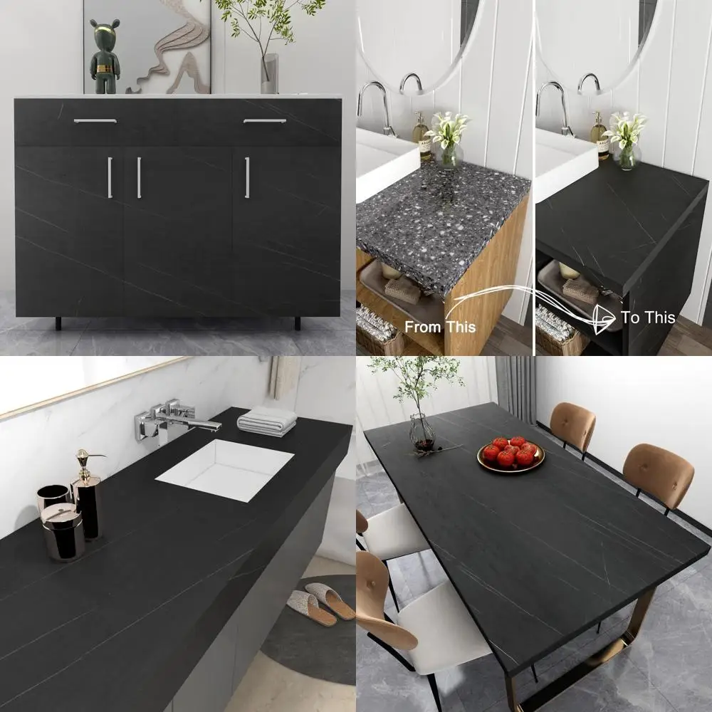 

30 Inch x 400 Inch Peel and Stick Black Marble Effect Countertop Cover Paper for Kitchen