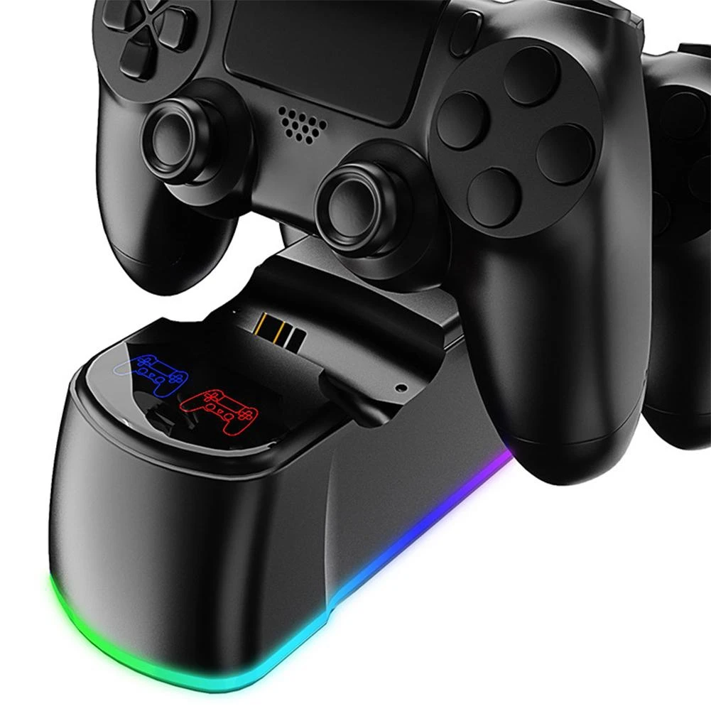 B49C Per controller di gioco Ricarica controller indicatore luminoso a doppio sedile Parte base di ricarica per controller di gioco wireless a luce blu