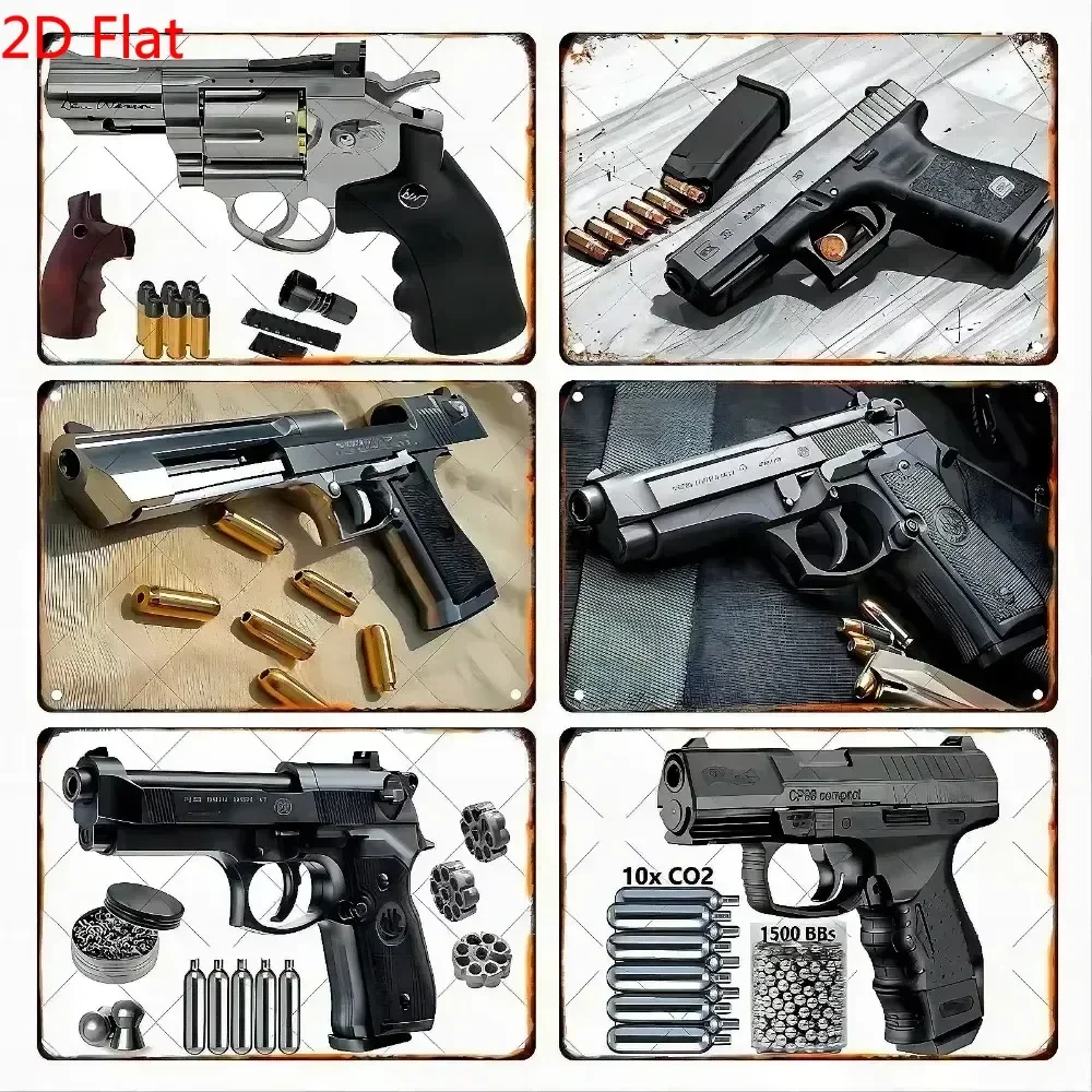 Upgraded Aluminum Plate Retro Pistol Metal Sign, Nostalgic Style Metal Decoration, Vintage Gun Wall Art, Iron Plaque, High-Definition Printing, Suitable for Home, Bar, Club Wall Decoration