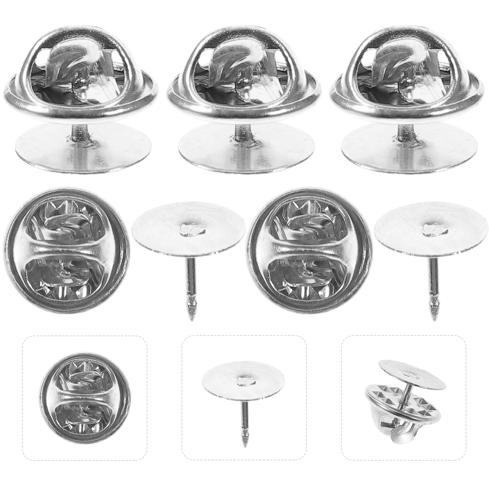 50 set Chrome Tie Frizione Pin Backs Sostituzione Puntine Spilli Schienali Vuoti per Spilla da bavero Cappello Badge Nome Tag Sostituzione