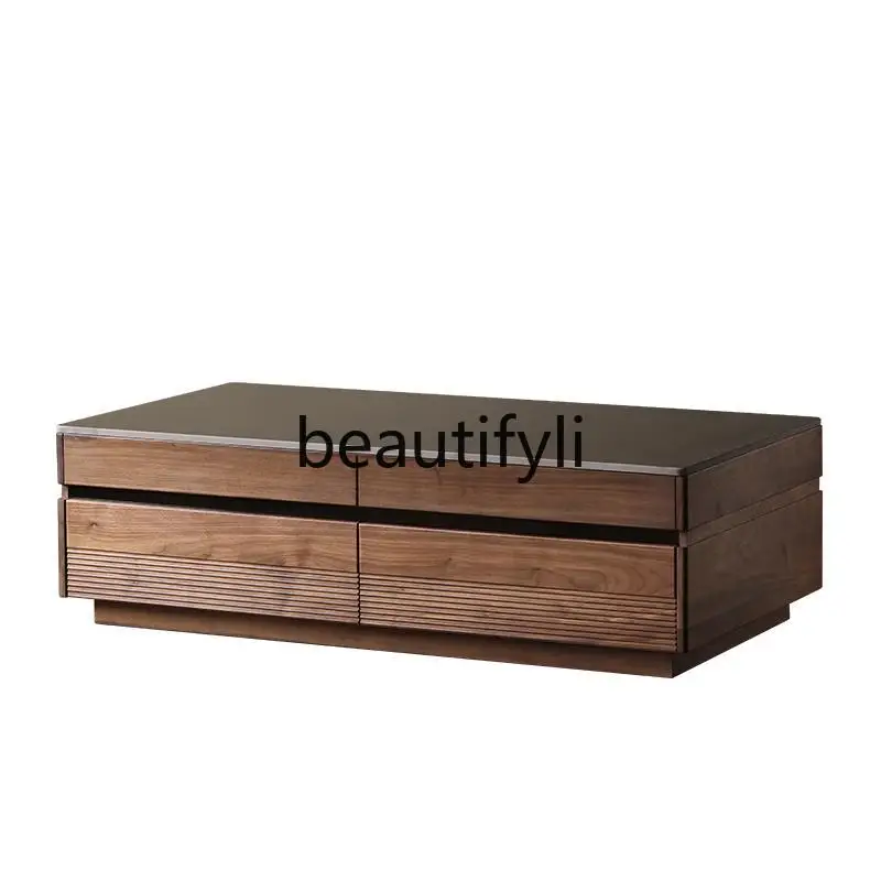

Black walnut coffee table rectangular living room light luxury high-end solid wood rock slab tea table