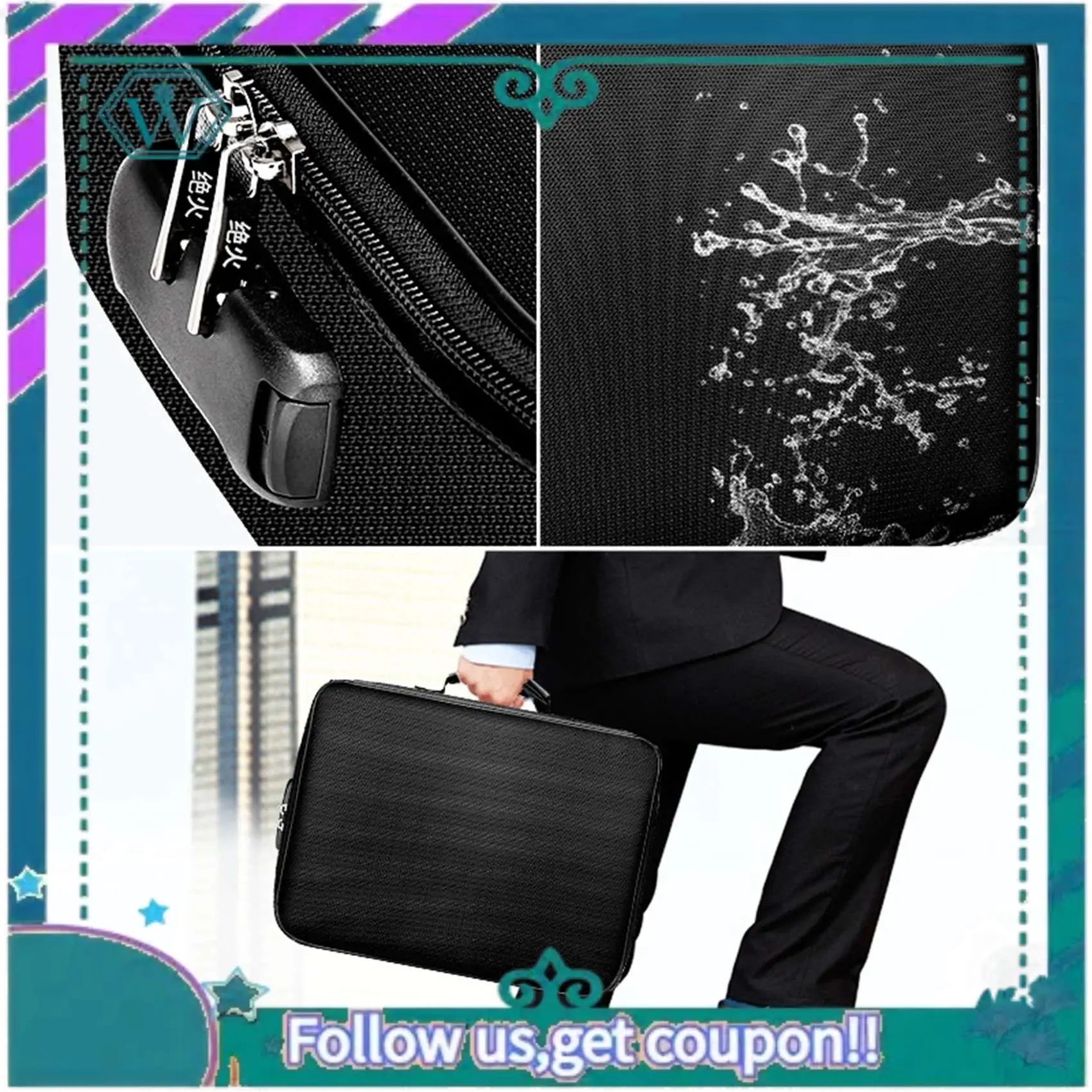 A75Q-2 Pcs Fireproof Document Storage Lock Bag,Carry Wallet Multi-Layer Portable Document Storage, White & Black