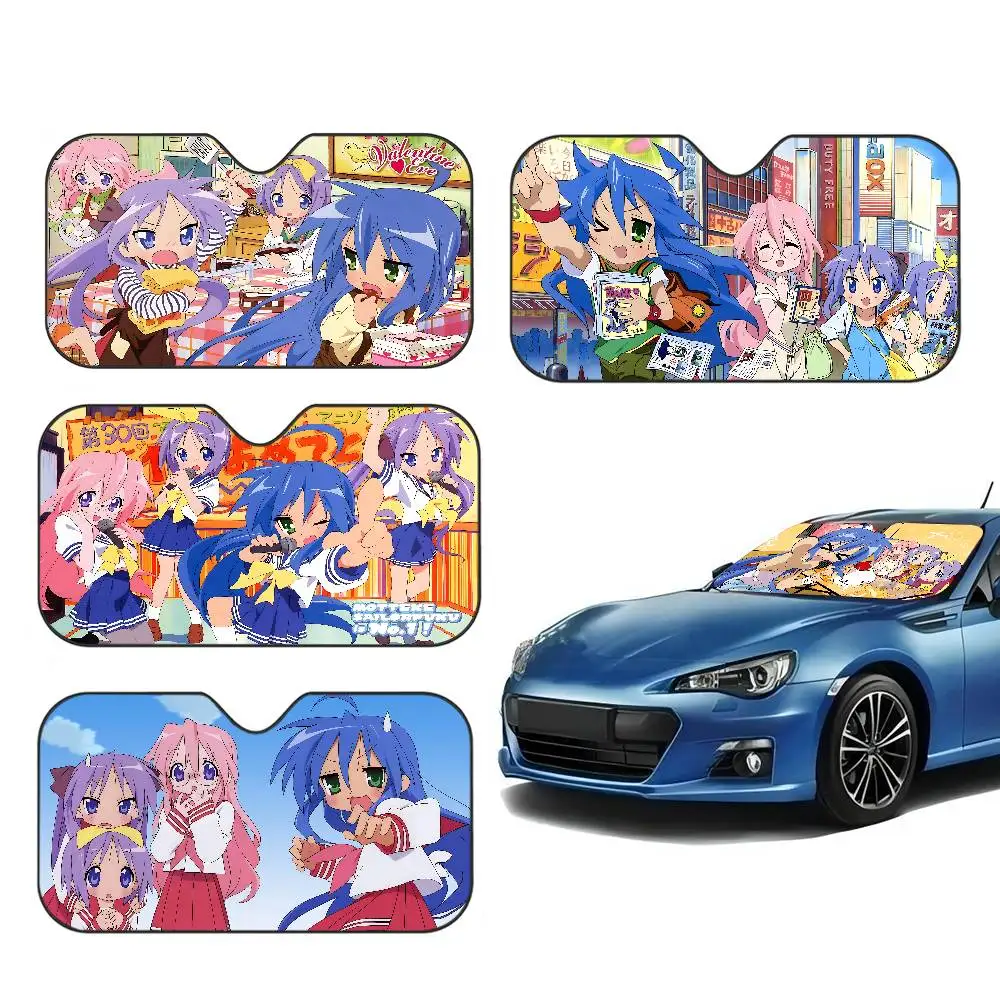 Cartoon L-Lucky S-Star Anime Windshield Sunshade Anime Cute Car Front Windshield 70x130cm Sun Visor Heat Reflector