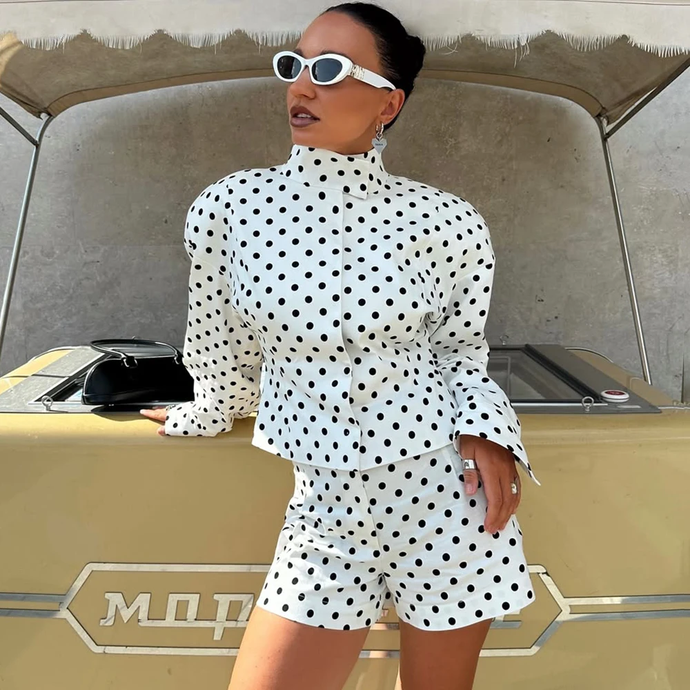 Elegant White Polka Dot 2-Piece Shorts Set for Women