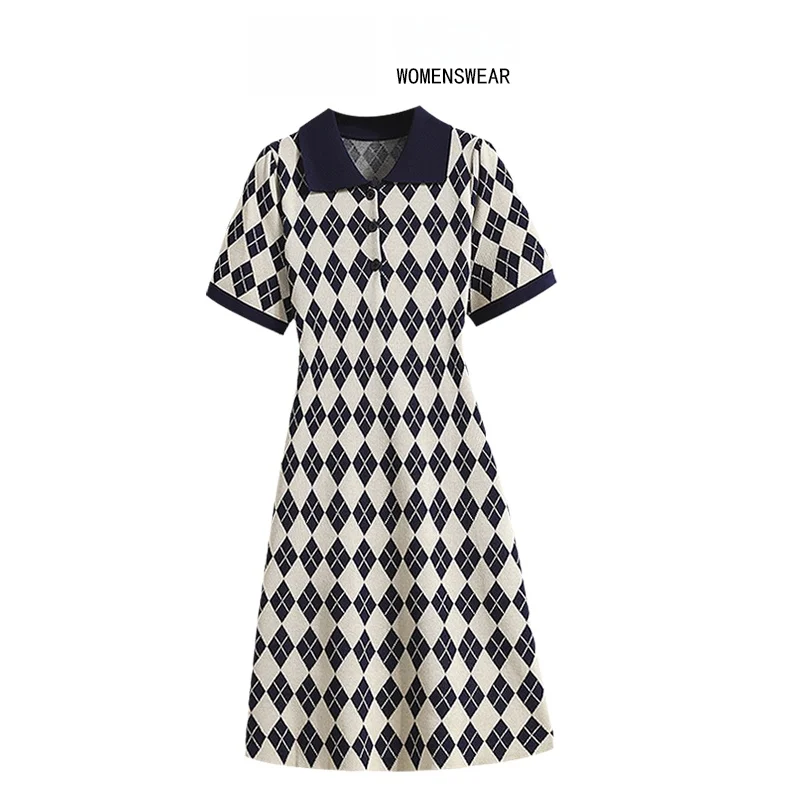 

plus Size Neck Knitted Dress Women Summer Fashion Youthful Tummy Concealing Waist Cinching A-Line Skirt Commute Style