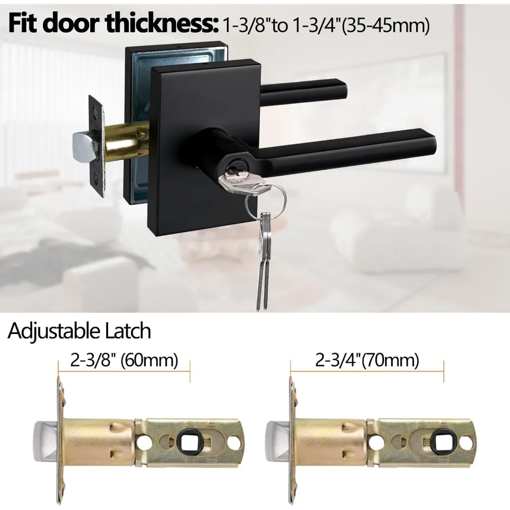 قفل رافعة دخول بمفتاح للأبواب الخارجية والأمامية، لمسة نهائية سوداء، تصميم آمن للوحة الطويلة، خيار أمان معزز