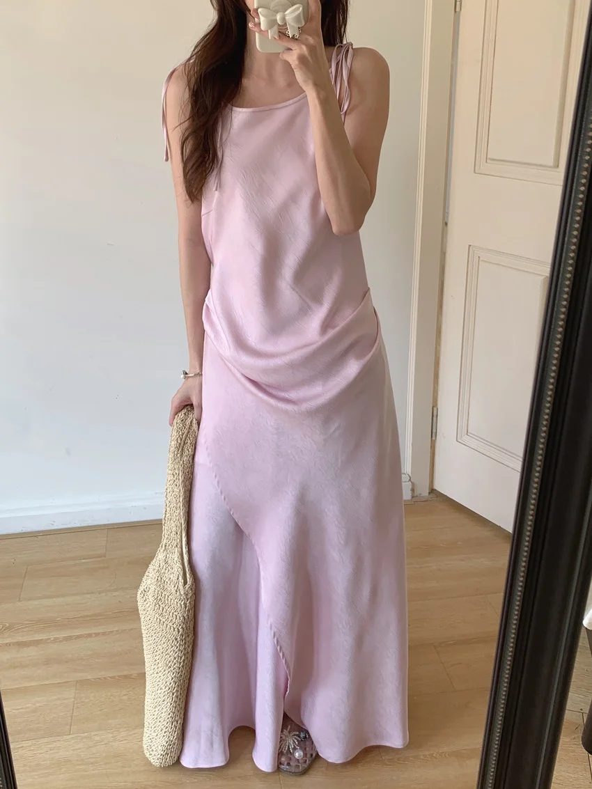 الغريبة كيتي فستان زفاف طويل أنيق شارع العليا الصيف بلا أكمام 2025 جديد سليم الساتان شيك لطيف Mujer الصلبة إغلاق الخصر