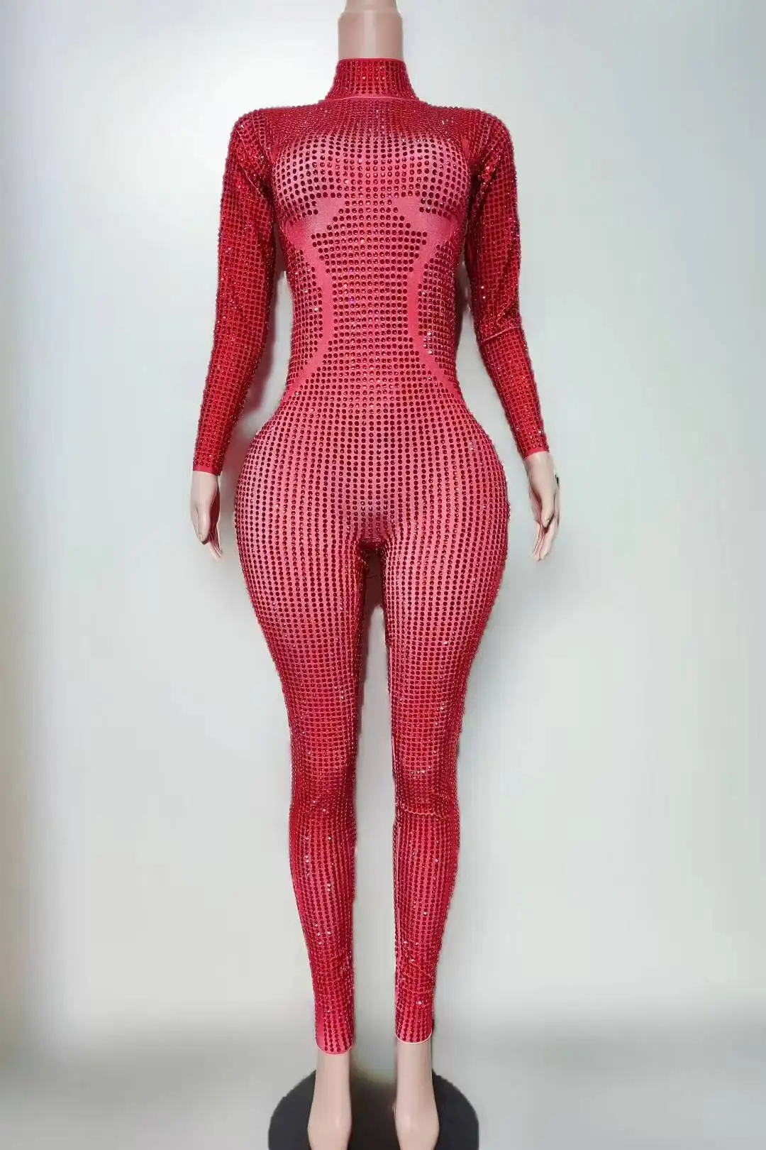 

Classic Full Diamond High Neck Tight Fitting SexyPersonalityJumpsuit Bar Trampoline Model WalkingPerformance Costumes A741