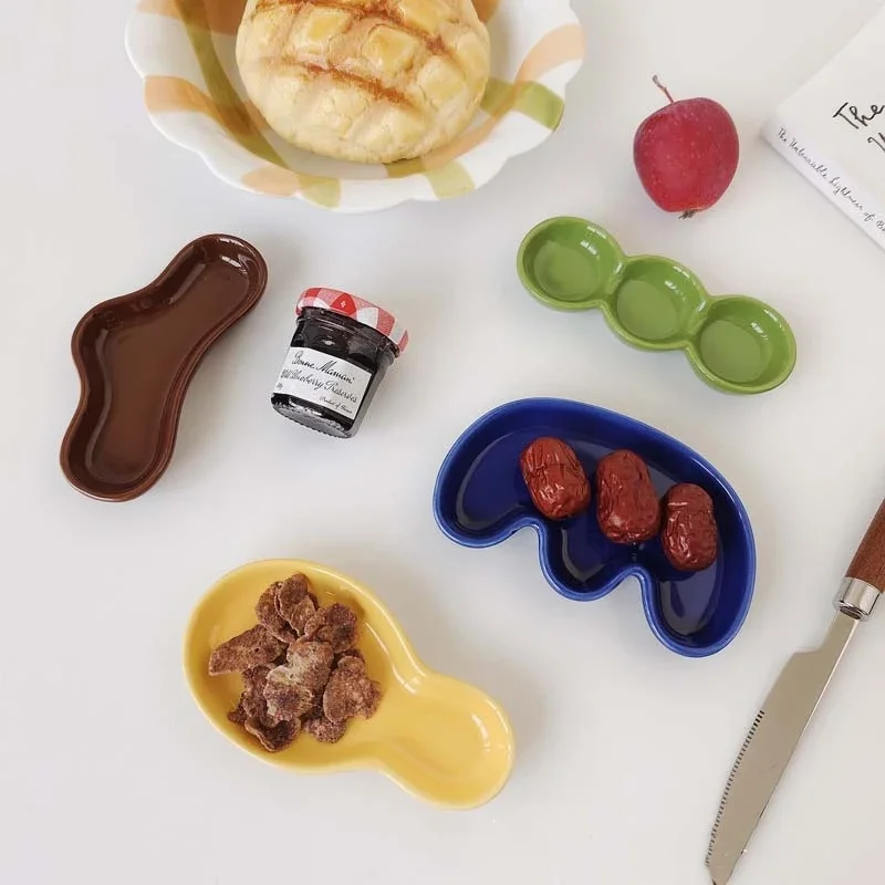 الملونة السيراميك طبق توابل وصلصة الوسابي النفط الخل موزع الحاويات اليابانية الكورية نمط غرفة الطعام اكسسوارات 1/4 قطعة مجموعة