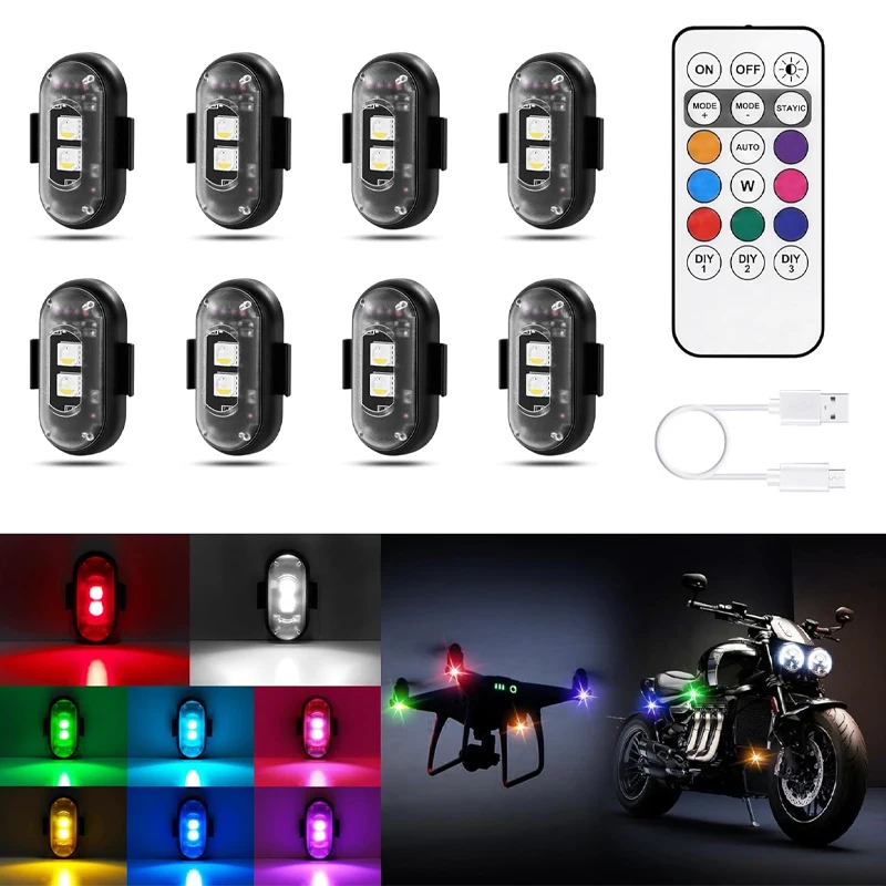RGB Car Atmosphere Lights, Larger Battery & Brighter, Type-C Charging Cable, Wireless Remote Multi-Mode for Car Motorcycle