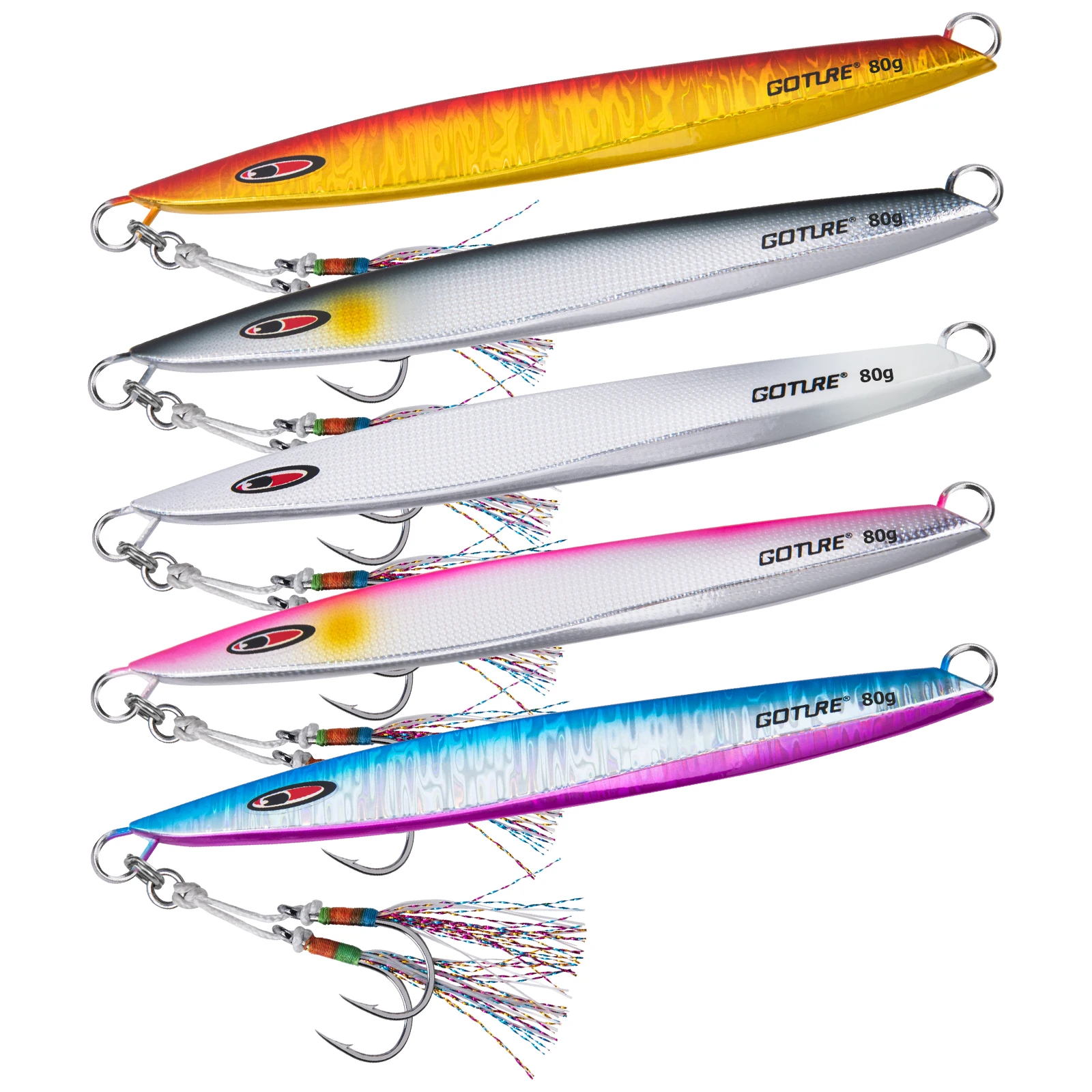 Goture 5pcs Fast Sinking Jigging Lure Set 80g 100g 150g Luminous Saltwater Fishing Lure Metal Jigs Sinking Bass Artificial Bait