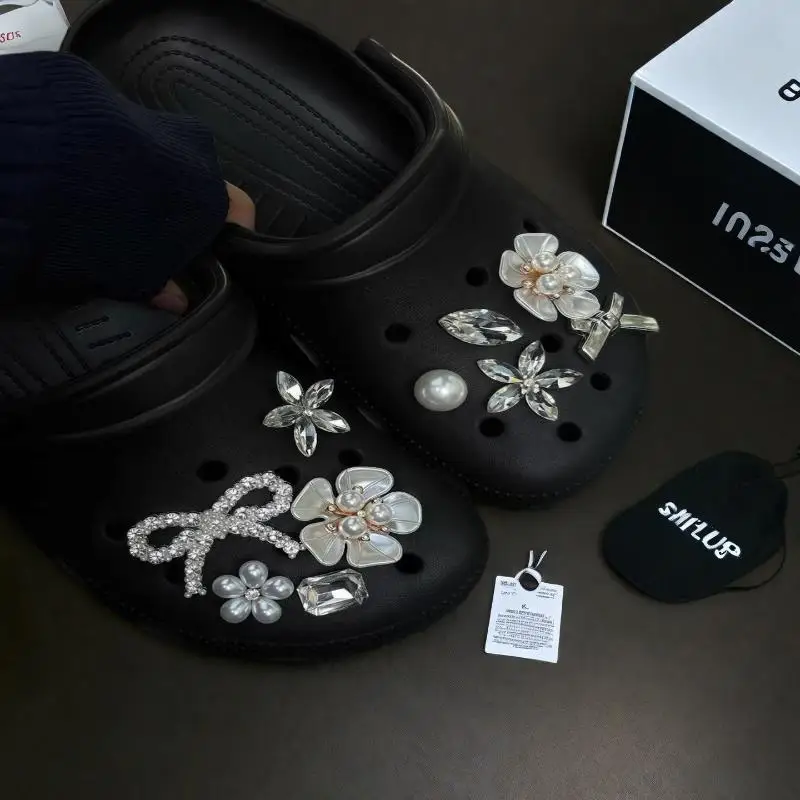 1 Set Women Ballet Shoes Charms Pack Fashion Shoe Decoration Luxury Pearl Rhinestone Flower Shoe Charms Kit DIY Shoe Accessories