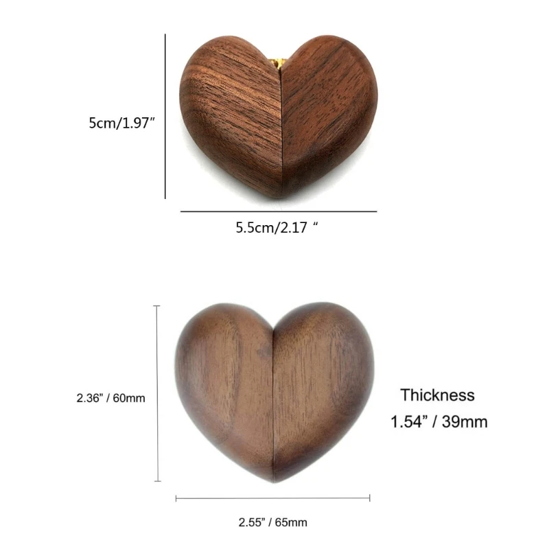 Elegant Heart Shaped Walnut Wood Jewelry Box for Engagements Wedding Anniversaries Travel Jewelry Box Heart Rings Holder