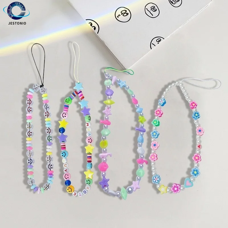 クールな愛の心型携帯電話チェーン、チャームガールズ向け、黒アクリルパールビーズ付きランヤード、ファッションジュエリーギフト、電話用