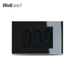 3 Brasil Socket Wallpad L3 Black Glass Frame Triple Brazilian BR Brazil Plugs 10A Power Wall Outlet AC 110V 118*75mm