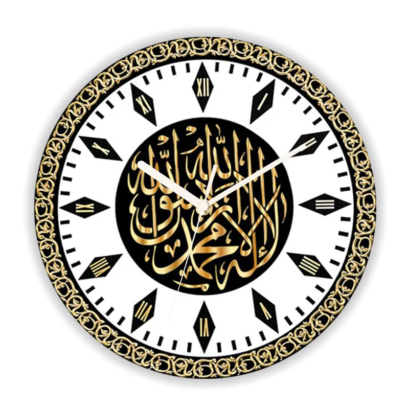 Luxury Ornamental Black Gold Ramadan Mubarak Wall Clock Living Room Modern Islamic Muslim Eid Wall Watch Bedroom Arabic  Decor