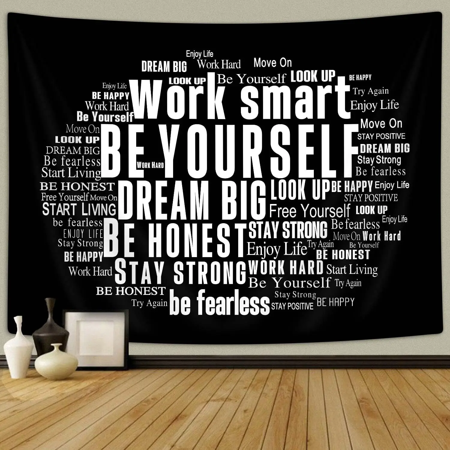 

Inspirational Quotes Tapestry, Motivational Tapestry Positive Saying Classroom Wall Decor Black White Inspirational Tapestries