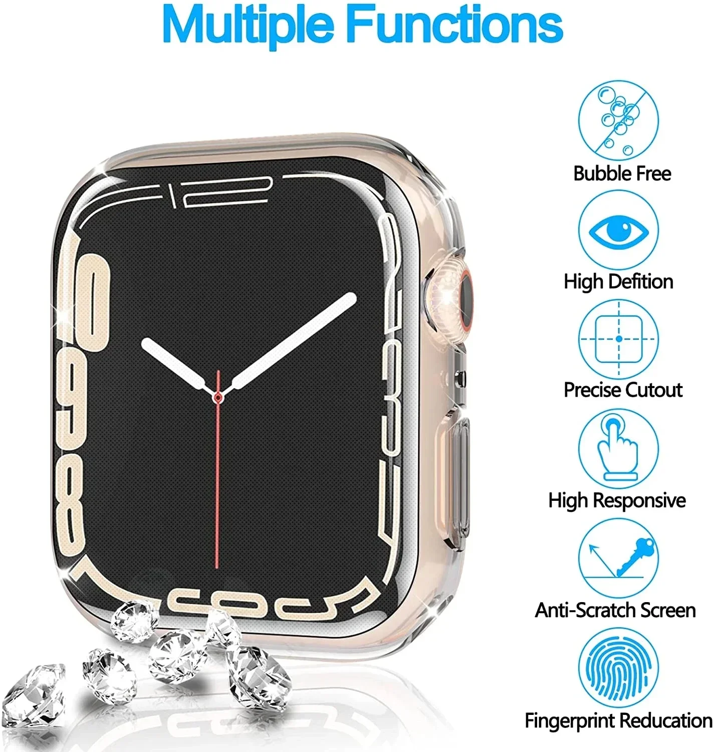 Capa TPU para Apple Watch, Full Bumper Cover, Protetor de Tela, Acessórios iWatch, Série 9, 8, 7, SE, 6, 5, 4, 3, 45mm, 41mm, 44 milímetros, 38 milímetros, 42 milímetros, 40 milímetros