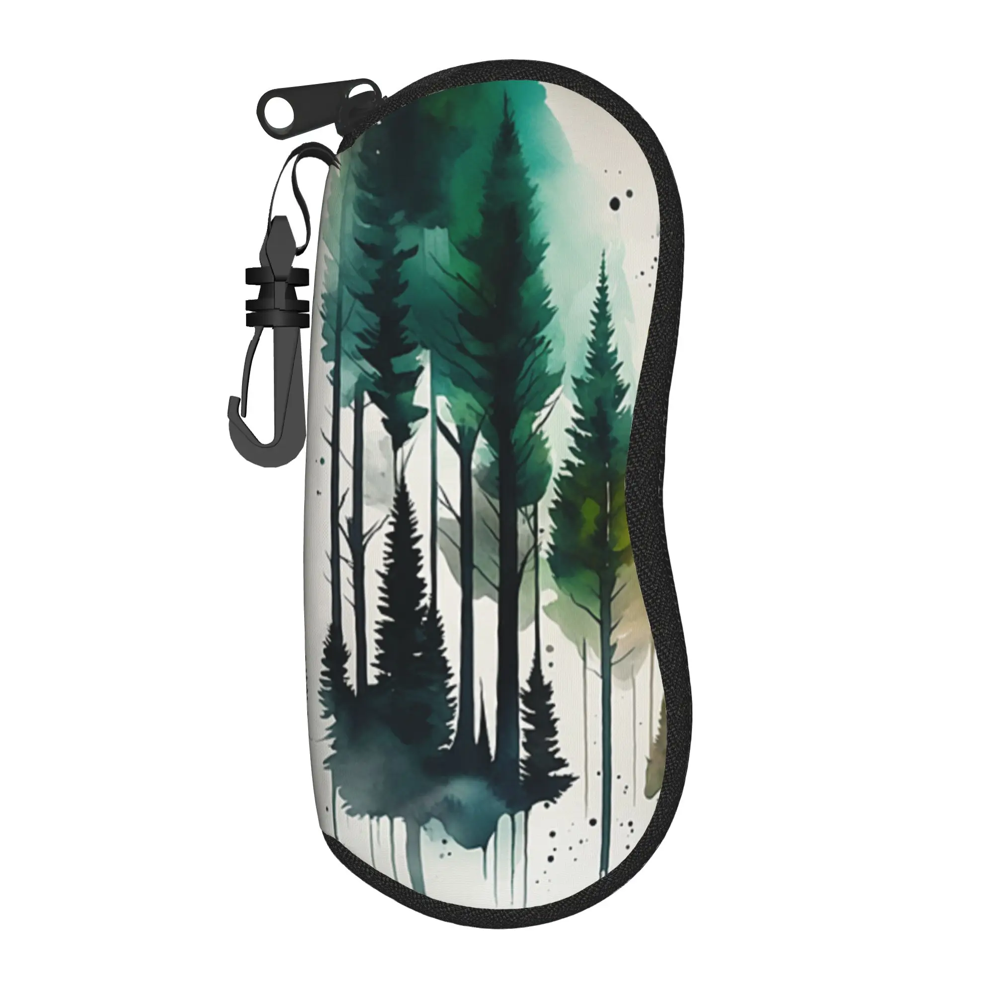 Watercolor Geometric Forest Glasses Case Gifts For Girls  Zipper  Glasses Storage Box Kawaii Eye Contacts Case