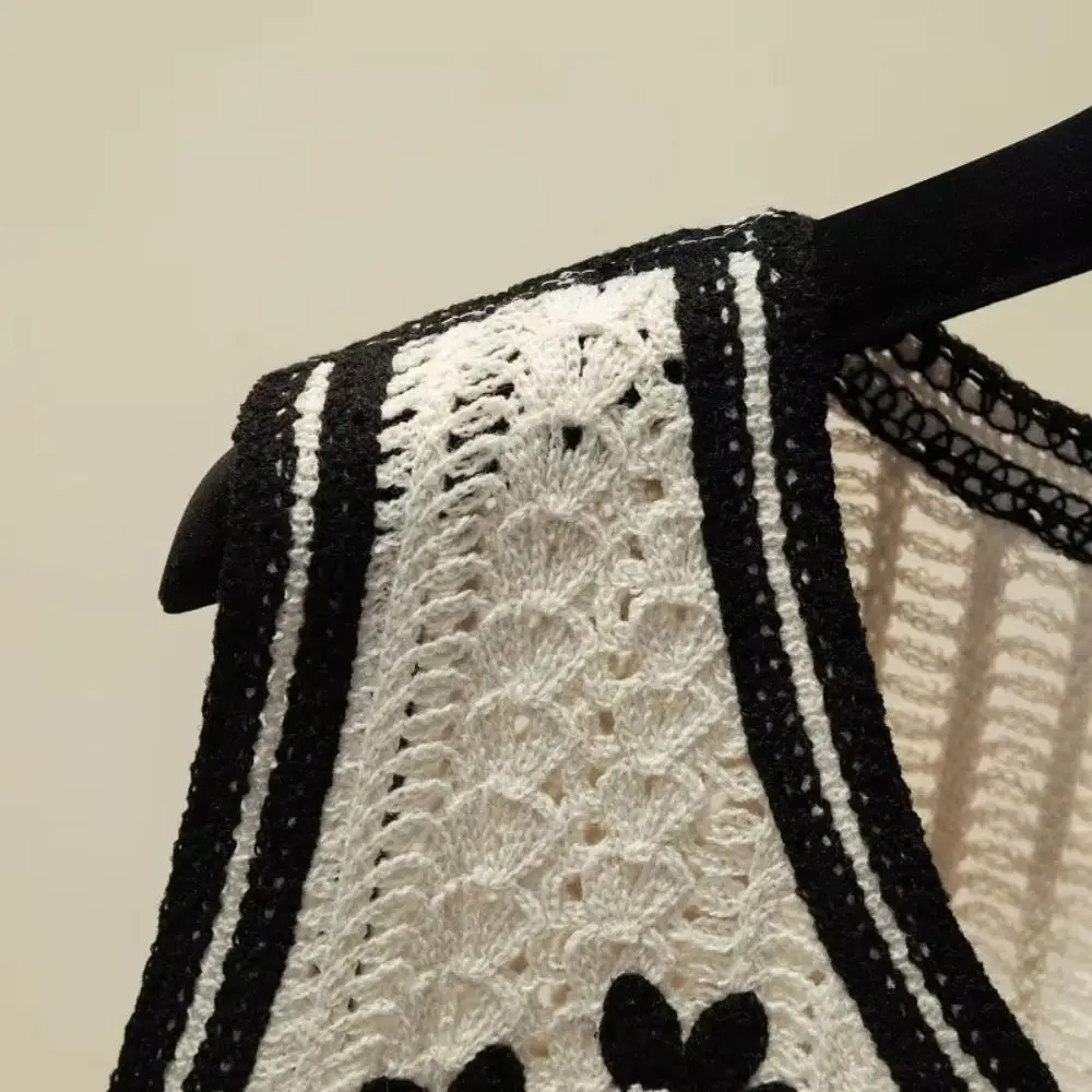 Fashion Button Front Crochet Waistcoat Sleeveless Boho Style Open-knit Top Beach Cover-up Vacation Outfit