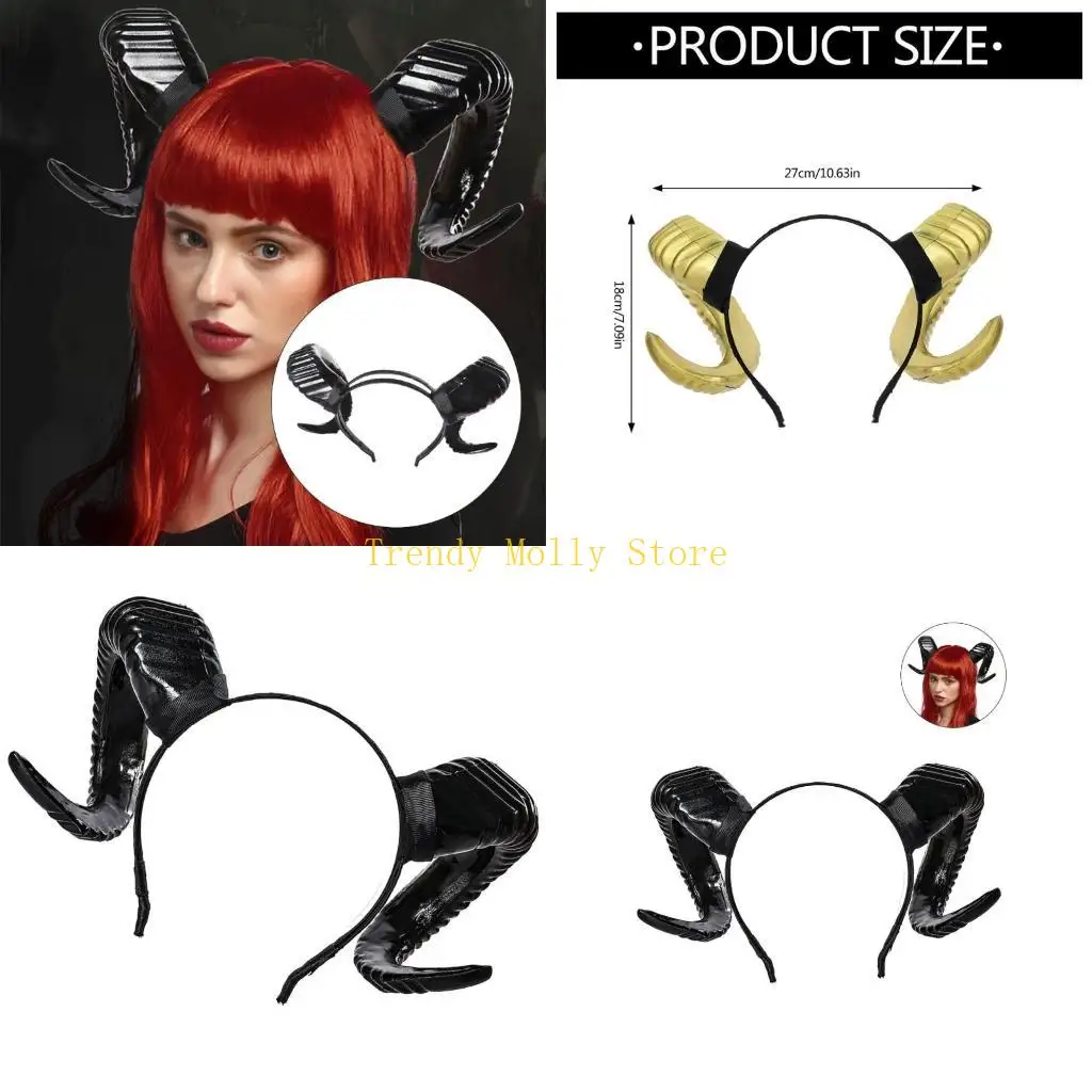 

N5KB Sheep Horn Headbands Lovely Animal Hairband Gothicism Beauty Headpiece for Halloween Party Headpiece Photo Props