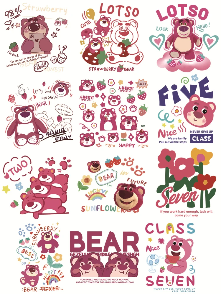 Funny Cartoon Lotso Bear Iron on patches DIY Sewing for children vinyl stickers stripes appliques