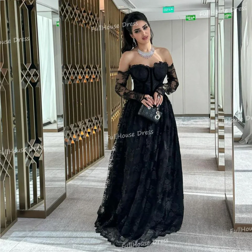 

Custom Made vestido festa 3/4 Sleeve Sweetheart Collar Lace A-line Evening Dress Backless Floor Length Party Dress with Train